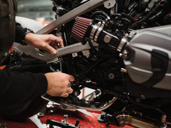 Man fixing a motorcycle